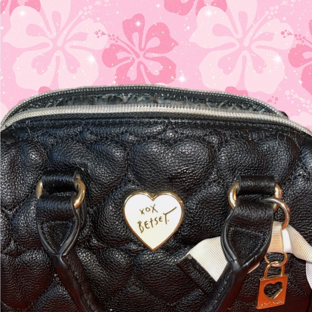 Betsey Johnson Black Satchel with Heart Embellishment